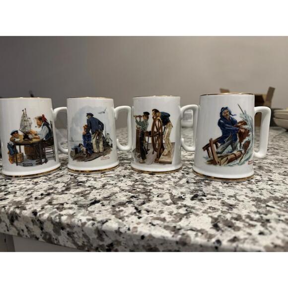 Set of 4 Norman Rockwell Seafarers Collection Tankard Mug Long John Silvers 1985 - Picture 15 of 15